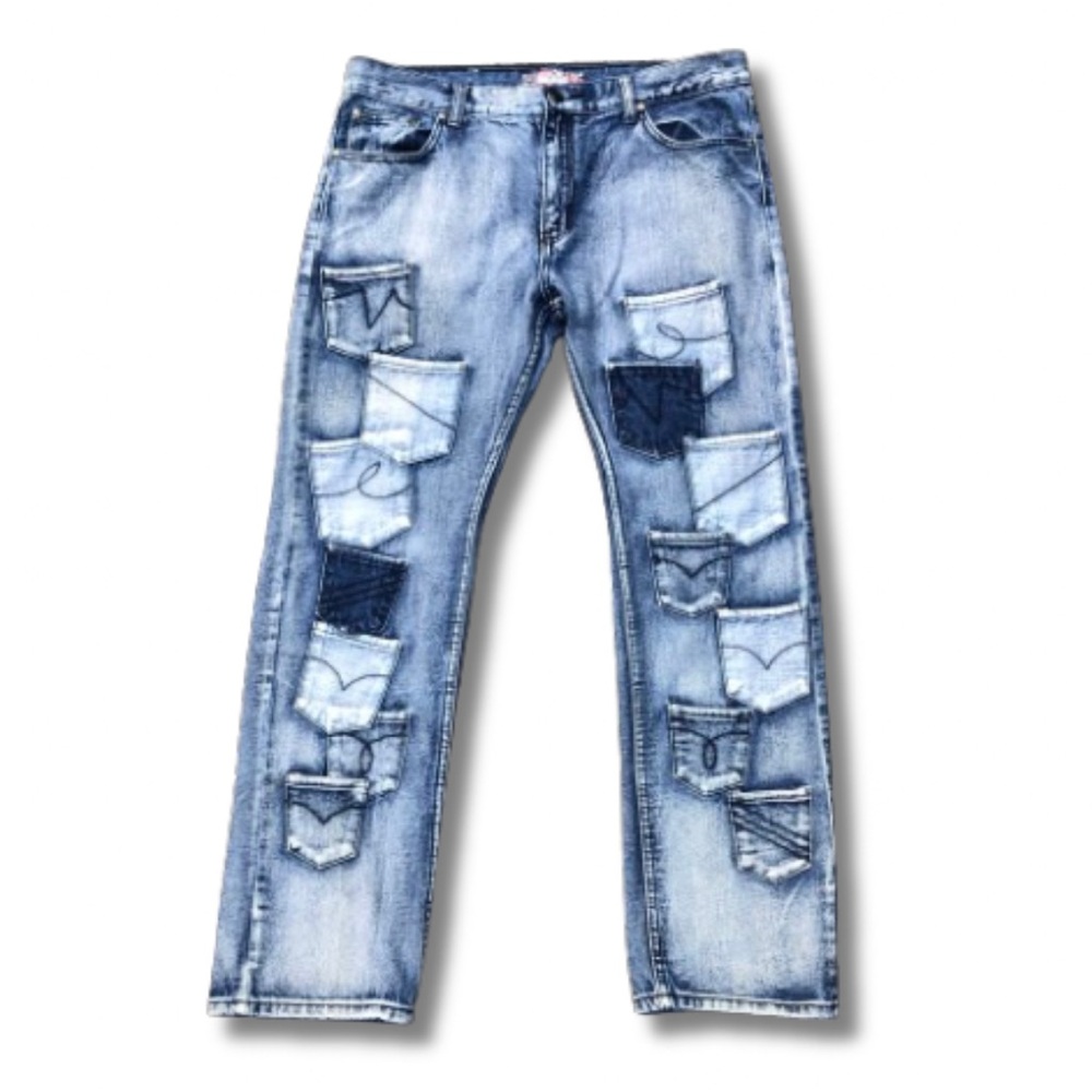 Patchwork Pockets Mixed Wash Straight Leg Jean Vintage & Denim GS-115 34/36 x 31